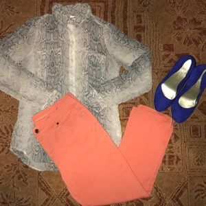OLD NAVY sheer snake skin patterned button down XS